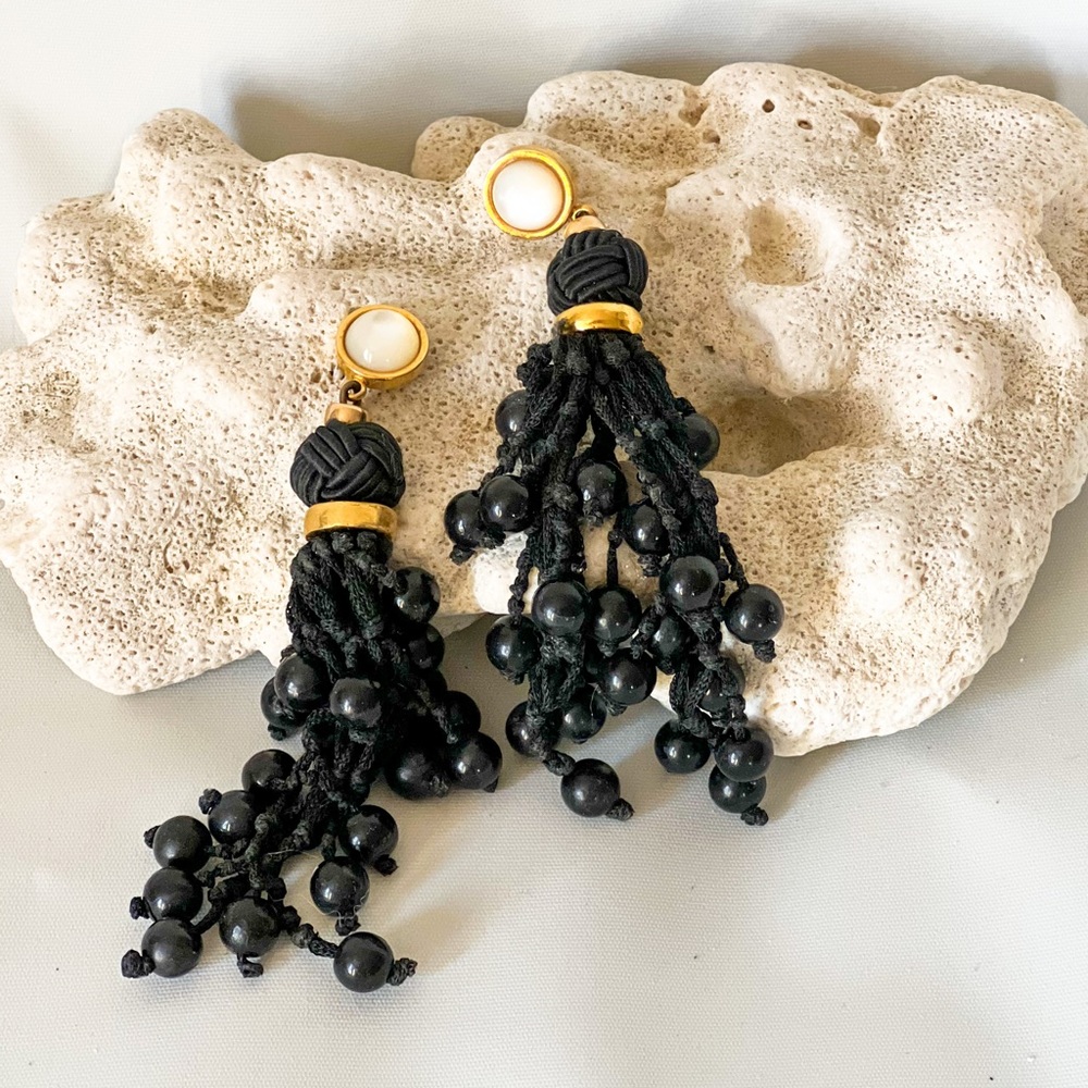 Lizzie Fortunato statement black tassel earrings